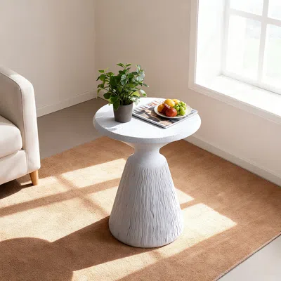 Streamdale Furniture Streamdale Cement Outdoor End Table - Modern Round Side Table In White