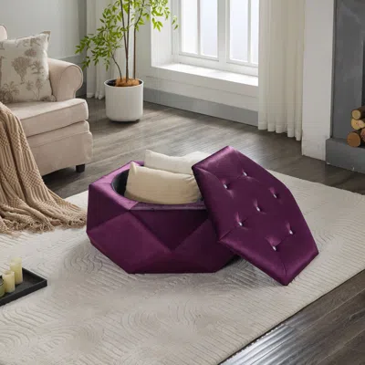 Streamdale Furniture Streamdale Velvet Diamond Tufted Storage Ottoman - Footrest/seating, Purple In Purple