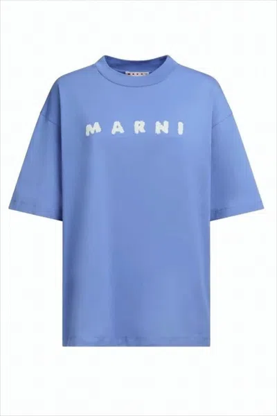 Marni Relaxed-fit Short-sleeve T-shirt With Raised Lettering Detail In Blue
