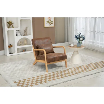 Streamdale Furniture Streamdale Mid Century Accent Chair With Wood Frame & Waist Cushion In Brown