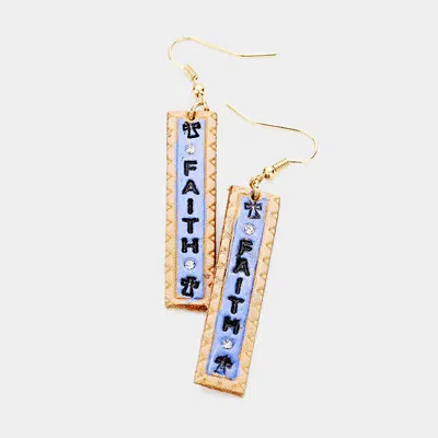 Fashnzfab Faith Genuine Leather Bar Dangle Earrings - Blue In Blue