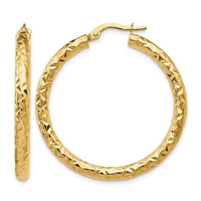 Diamond2deal 14k Yellow Gold Polished And Textured Hoop Earrings 35mm In Gold