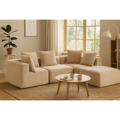 Streamdale Furniture Streamdale Corduroy Modular Lounge Sofa - No Assembly In Brown
