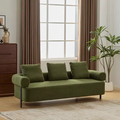 Streamdale Furniture Streamdale 78" Modern Beige Sofa Couch With 3 Pillows In Green