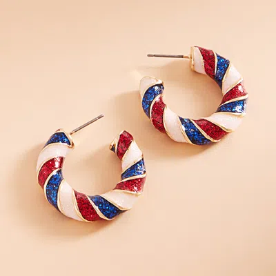 Fashnzfab Patriotic American Usa Glittered Enamel Twist Hoop Earrings - Gold In Multi