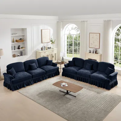 Streamdale Furniture Streamdale Blue Chenille Sleeper Sofa With Ottomans In Blue