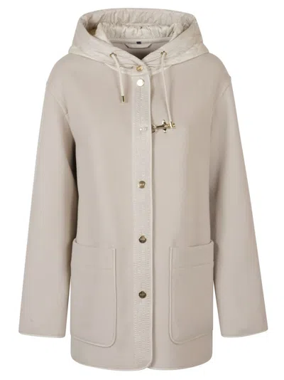Fay Relaxed Fit Beige Coat With Quilted Hood In Brown
