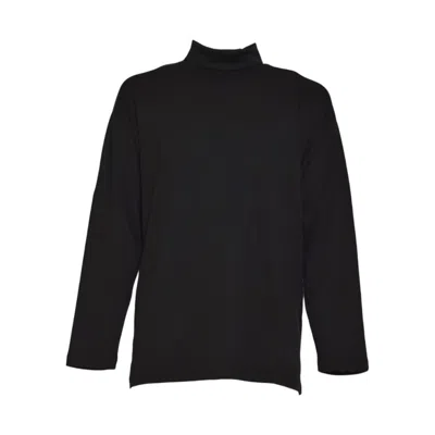 Lemaire Long-sleeved Black Top With High Neckline And Relaxed Fit In Black