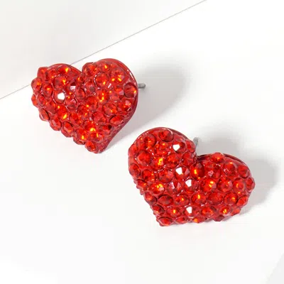 Fashnzfab Crystal Pave Heart Stud Earrings - Siam In Red