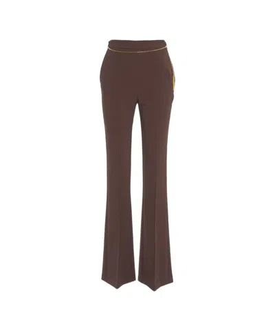 Elisabetta Franchi High-waisted Flared Trousers With Chain Detail In Brown