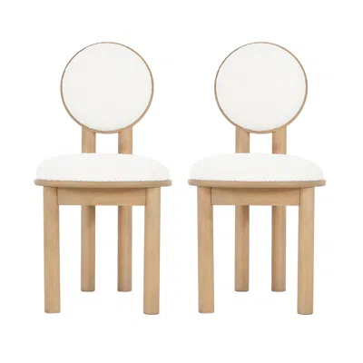 Streamdale Furniture Streamdale Polyester Beige Fabric Dining Chair With Wooden Frame (set Of 2)-natural In White