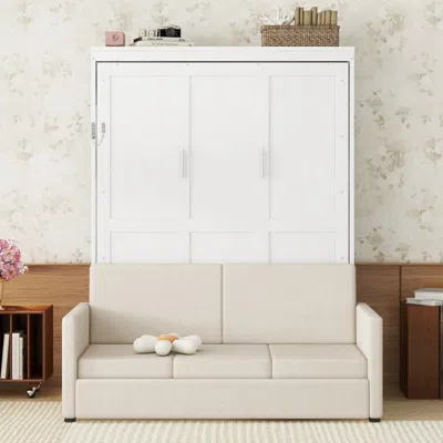 Streamdale Furniture Streamdale Queen Size Murphy Bed Wall Bed With Cushion, White In White