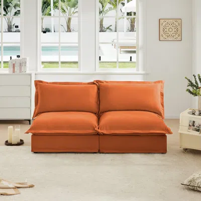 Streamdale Furniture Streamdale Orange Chenille Armless Sofa With Pillows In Orange