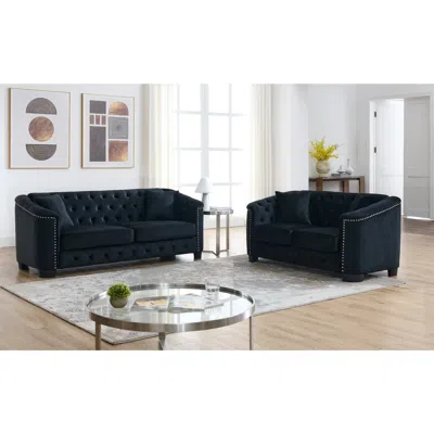 Streamdale Furniture Streamdale 3-seater + 2-seater Combination Sofa. Velvet Black In Black
