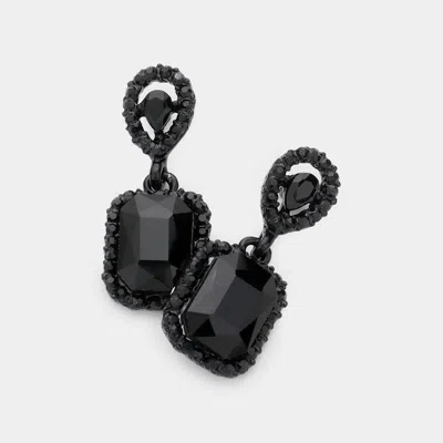 Fashnzfab Square Teardrop Stone Link Dangle Earrings - Jet Black In Black