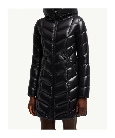 Moncler Marus Hooded Geometric-quilted Long Down Jacket In Black