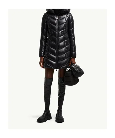 Moncler Marus Hooded Geometric-quilted Long Down Jacket In Black