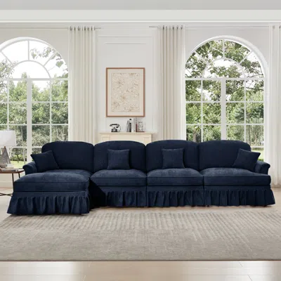Streamdale Furniture Streamdale Blue Chenille Modular Sectional Sofa With Ottoman In Blue