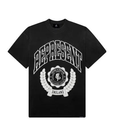 Represent Legacy Crest Cotton T-shirt With Distressed Effect In Black