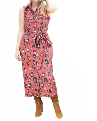 Brooke Wright Mimi Midi Dress In Red Cheetah In Pink