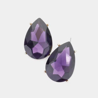 Fashnzfab Teardrop Stone Evening Earrings - Amethyst In Purple