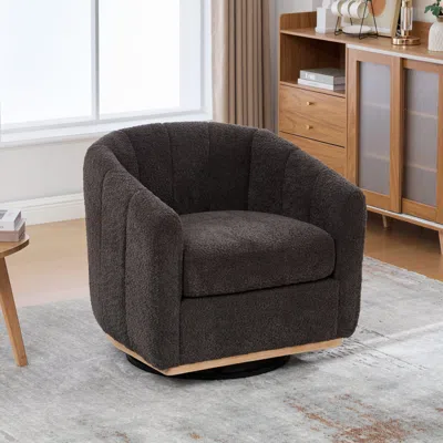 Streamdale Furniture Streamdale Chenille Swivel Barrel Chair, Tufted Pumpkin Armchair - Charcoal In Gray