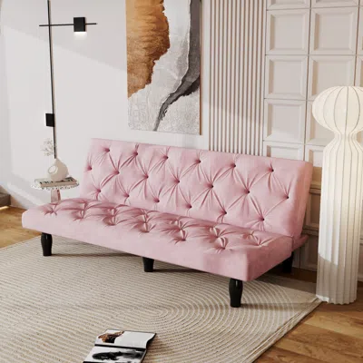 Streamdale Furniture Streamdale 66" Pink Velvet Sofa Bed - Living Room, Apartment, Bedroom In Pink