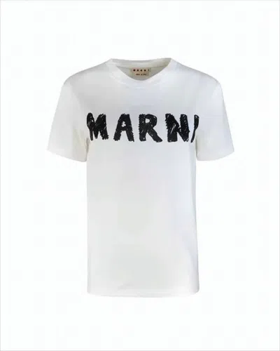 Marni Classic Short-sleeve Cotton T-shirt With Textured Black Lettering In White