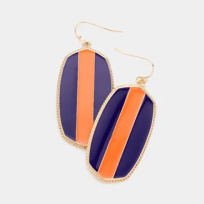 Fashnzfab Game Day Color Block Enamel Hexagon Dangle Earrings - Navy, Orange In Blue
