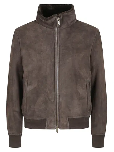 Salvatore Santoro Brown Sheep Skin Jacket With High Collar And Zipper Closure In Brown