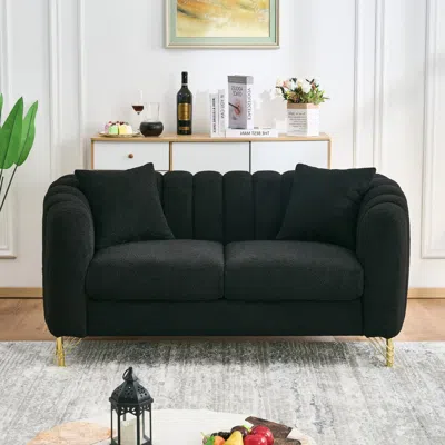 Streamdale Furniture Streamdale 63" Chenille Loveseat Sofa - Modern Tufted Couch With Gold Legs (black) In Black