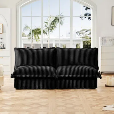 Streamdale Furniture Streamdale Black Corduroy Armless Sofa With Pillows In Black