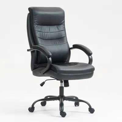 Streamdale Furniture Streamdale Ergonomic Pu Leather Office Chair With Lumbar Support In Black