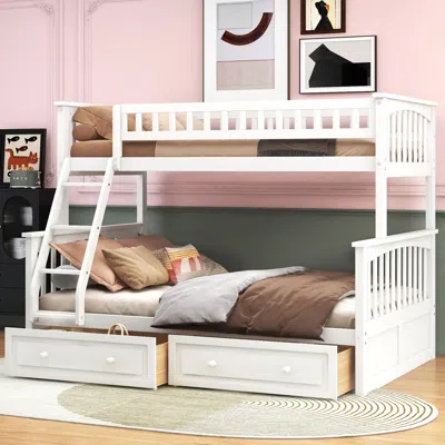 Streamdale Furniture Streamdale Twin Over Full Bunk Bed With Drawers, Convertible Beds, Gray In White