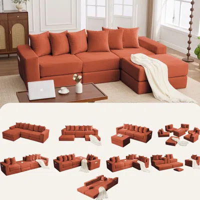Streamdale Furniture Streamdale Convertible Corduroy Sectional Sofa With Pillows In Red