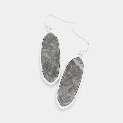 Fashnzfab Semi Precious Hexagon Dangle Earrings - Gray In Gray