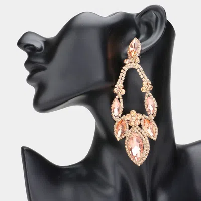 Fashnzfab Oversized Marquise Stone Accented Evening Earrings - Peach In Pink