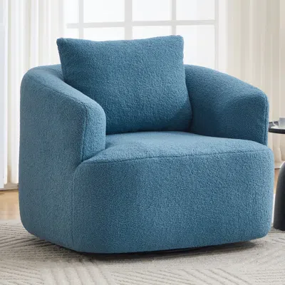 Streamdale Furniture Streamdale Swivel Teddy Fleece Comfy Chair With Pillow - Blue In Blue