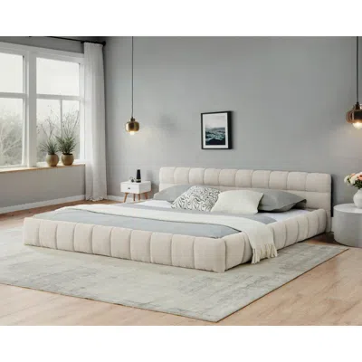Streamdale Furniture Streamdale California King Upholstered Platform Bed Frame - Beige In Neutral