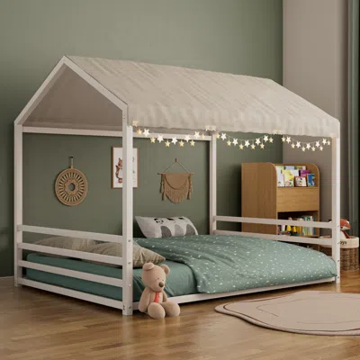 Streamdale Furniture Streamdale Montessori Metal House Bed Frame With Guardrails - Black In White