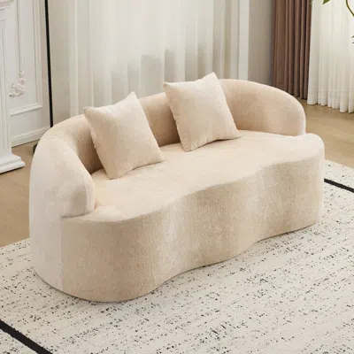 Streamdale Furniture Streamdale Beige Curved Loveseat Sofa, Small Space Couch With 2 Pillows In Neutral