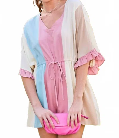 Main Strip Rosey Day Colorblock Romper In Cream, Off White, Dusty Mint, Dusty Rose In Multi