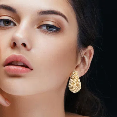 Fashnzfab Stone Paved Curved Teardrop Earrings - Ab, Gold In Gold