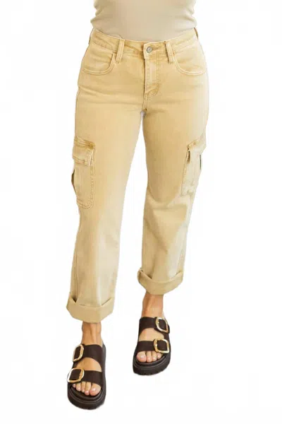 Vervet By Flying Monkey Dixie High Rise Relaxed Straight Cargo Jeans - Plus Size In Beige In Nude