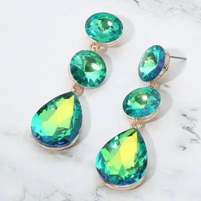 Fashnzfab Round Teardrop Stone Cluster Link Drop Evening Earrings - Ab, Olive Green In Green