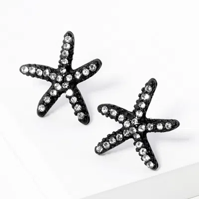 Fashnzfab Crystal Paved Starfish Stud Earrings - Black, Clear In Black