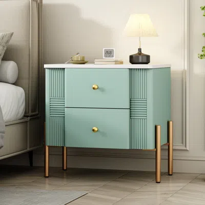 Streamdale Furniture Streamdale Modern Black Nightstand With Fluted Drawers & Gold Accents In Green
