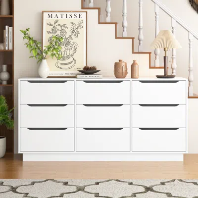 Streamdale Furniture Streamdale White 9-drawer Dresser - Modern Long Chest For Bedroom/living Room In White