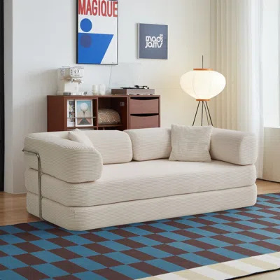 Streamdale Furniture Streamdale Convertible Floor Sofa Bed With Blanket Pillow In White