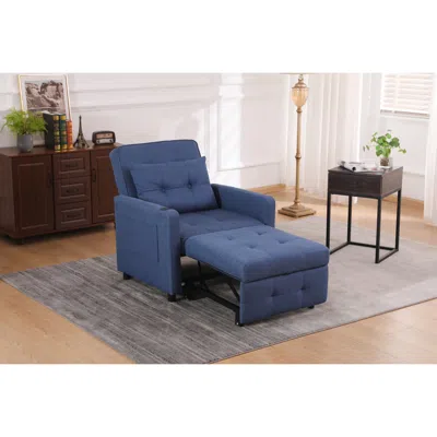 Streamdale Furniture Streamdale 3-in-1 Convertible Sleeper Chair Bed - Linen Navy Blue In Blue